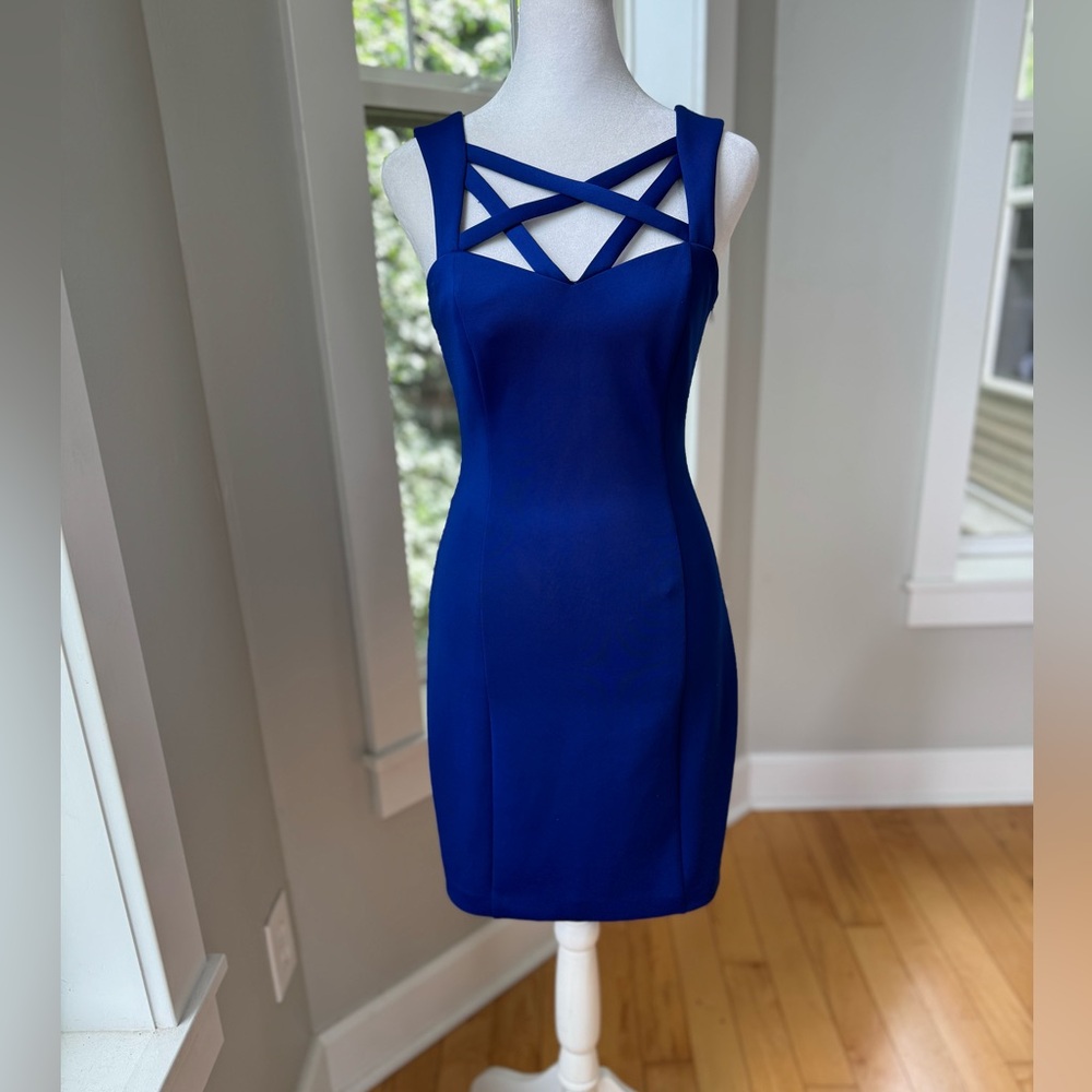 Guess Cobalt Blue Strappy Bodycon Mini Dress Homecoming Formal Prom Size 0 - Picture 12 of 15